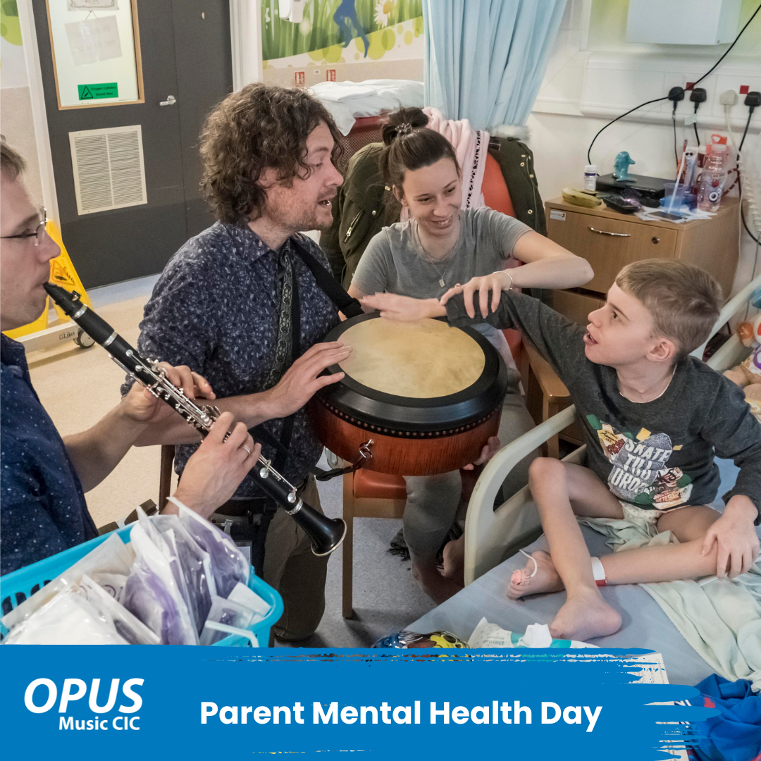 OPUS Music CIC Parent Mental Health Day. Photos of parents making music.