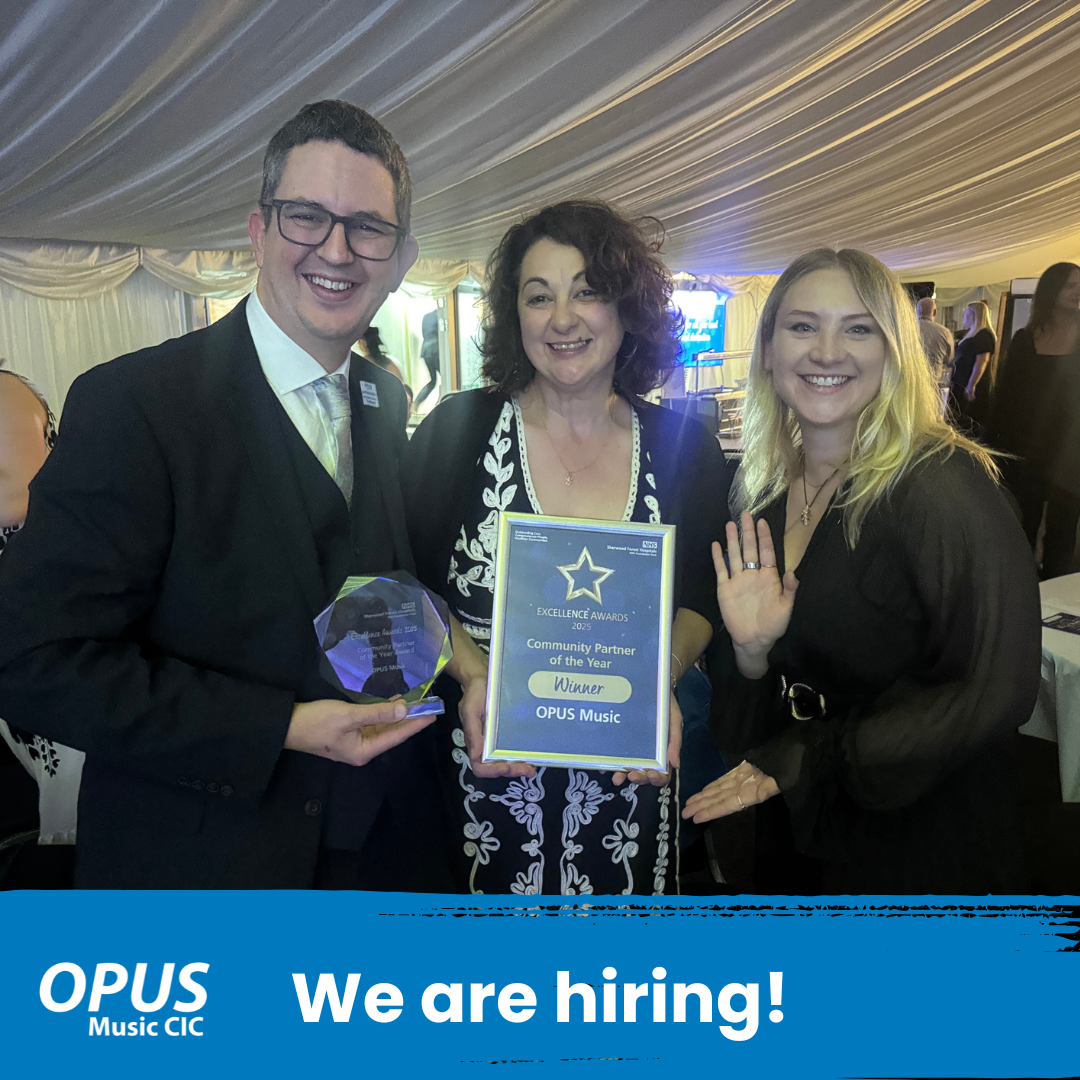 Team OPUS winning award - text OPUS Music CIC We are hiring!